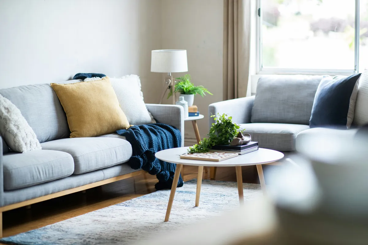 Living room with a couch and a low coffee table